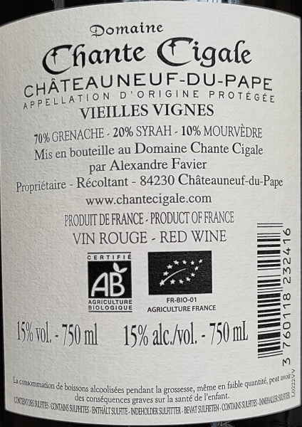 Domaine Chante Cigale 2022 Vieilles Vignes, AC Châteauneuf-du Pape, Rotwein, 0,75l